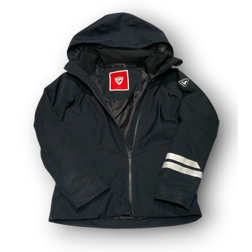 Rossignol Ski Jacket Hooded Insulated Black Youth Size 12 Full Zip Coat Unisex